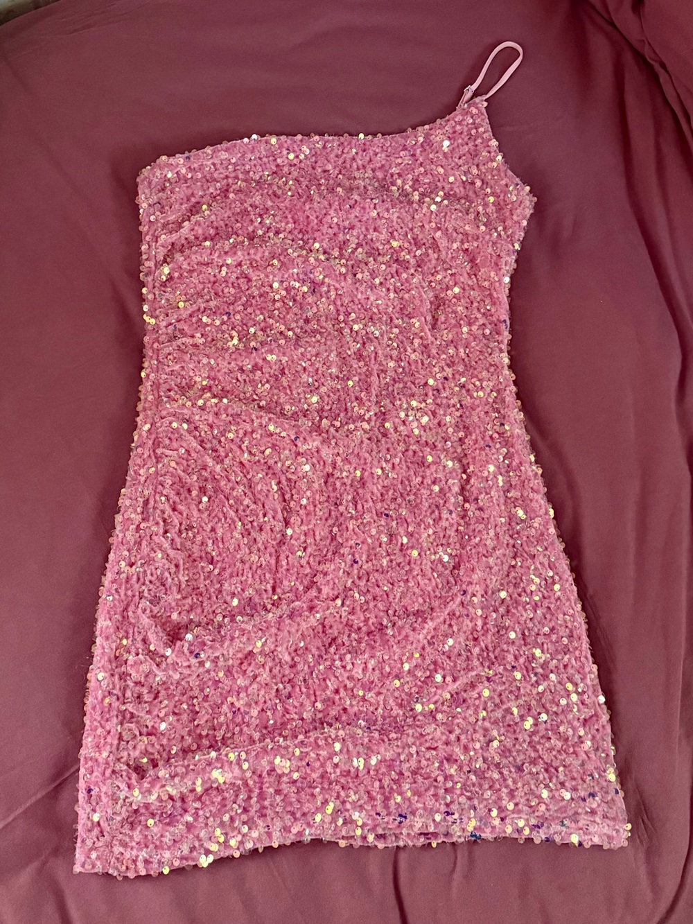 S Lucy in the Sky Pink Sequin One-Shoulder Mini Dress